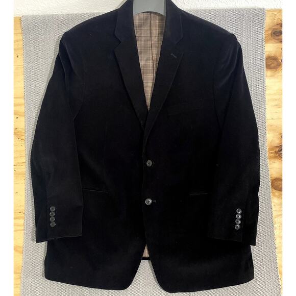Corduroy Sport Coat Men's 48 Regular Black Two Button Lined Blazer - Picture 3 of 13